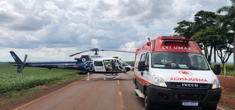 Acidente mobiliza helicóptero e ambulância.