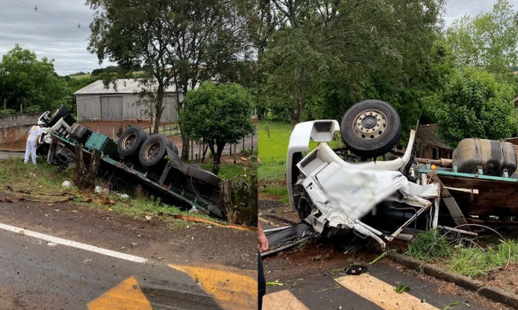 Caminhão carregado com gás capota e deixa motorista morto em Coronel Vivida