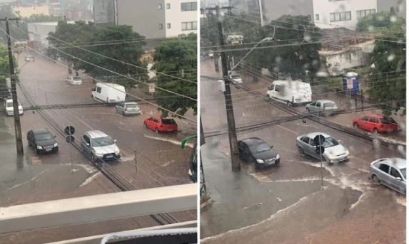 CASCAVEL: Chuvas deixam ruas no centro alagadas.