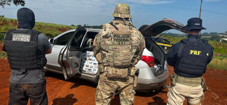 CASCAVEL: Operação Conjunta PRF, PF, PM e RFB apreende cigarros contrabandeados no distrito de Rio do Salto.