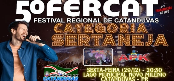 CATANDUVAS: Disputas na categoria sertaneja do 5º FERCAT serão realizadas na noite desta sexta-feira (29), com transmissão ao vivo.