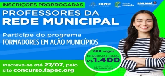 EDUCAÇÃO: Inscrição de processo seletivo do Formadores em Ação nos Municípios é prorrogada.