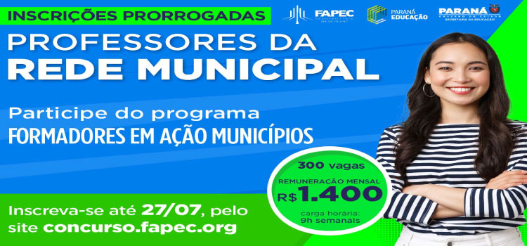 EDUCAÇÃO: Inscrição de processo seletivo do Formadores em Ação nos Municípios é prorrogada.