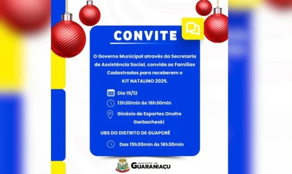 Guaraniaçu: Famílias Cadastradas recebem KIT Natalino na próxima sexta-feira!