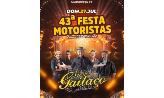 GUARANIAÇU: Festa dos Motoristas na comunidade Soligo acontece no dia 27 de julho.