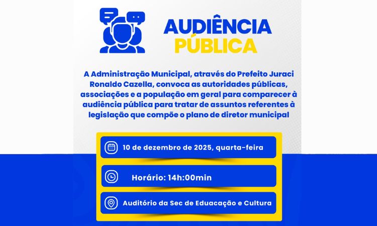 GUARANIAÇU: Nesta quarta-feira (10), acontece Audiência Pública sobre a legislação do Plano Diretor.