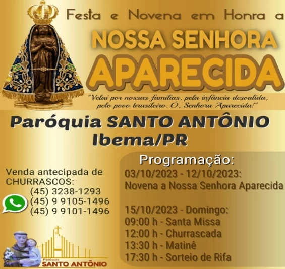 IBEMA: Paróquia Santo Antônio realiza festa em honra a Nossa Senhora Aparecida.