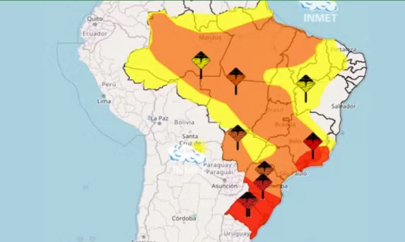 Inmet emite alerta vermelho para chuvas fortes a partir desta quinta.