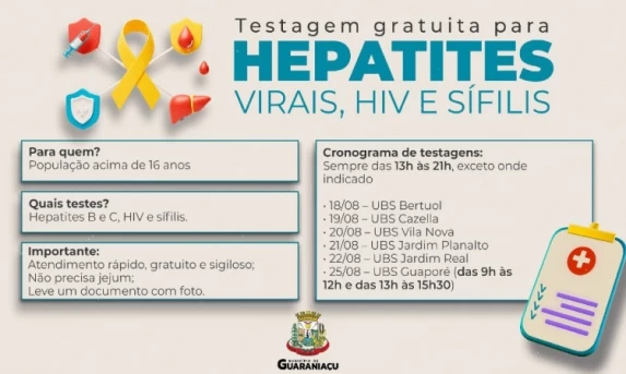 Município realiza mobilização para testagem gratuita de hepatites virais em agosto