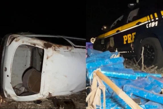 Motorista capota carro carregado com maconha e fica gravemente ferido na BR-277