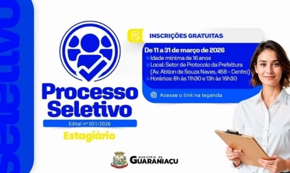 Prefeitura de Guaraniaçu abre inscrições para processo seletivo de estagiários