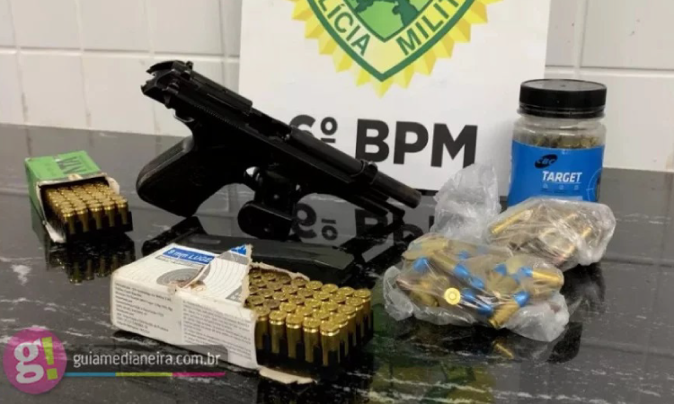 Rapaz é preso pela Polícia Militar com pistola e mais de 300 munições em Céu Azul.