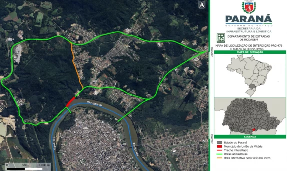 Rodovia em União da Vitória será interditada a partir desta sexta-feira.