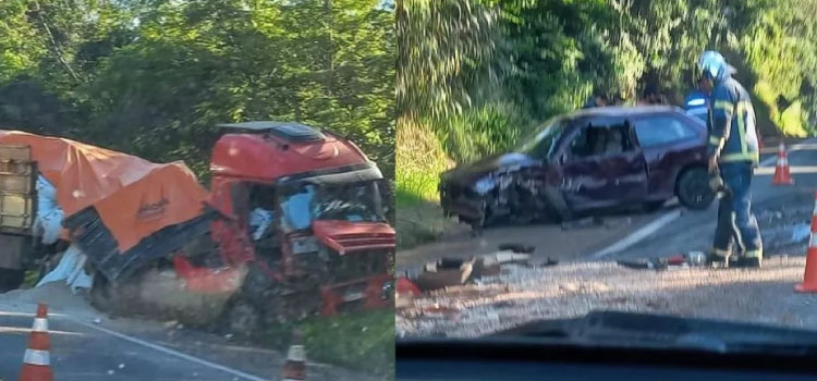 TRÂNSITO: Duas carretas e carro se envolvem em batida na BR-277 em Matelândia.