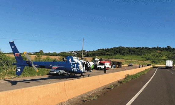 TRÂNSITO: Helicóptero do SAMU é mobilizado à BR-163 para resgate de vítimas de acidente.